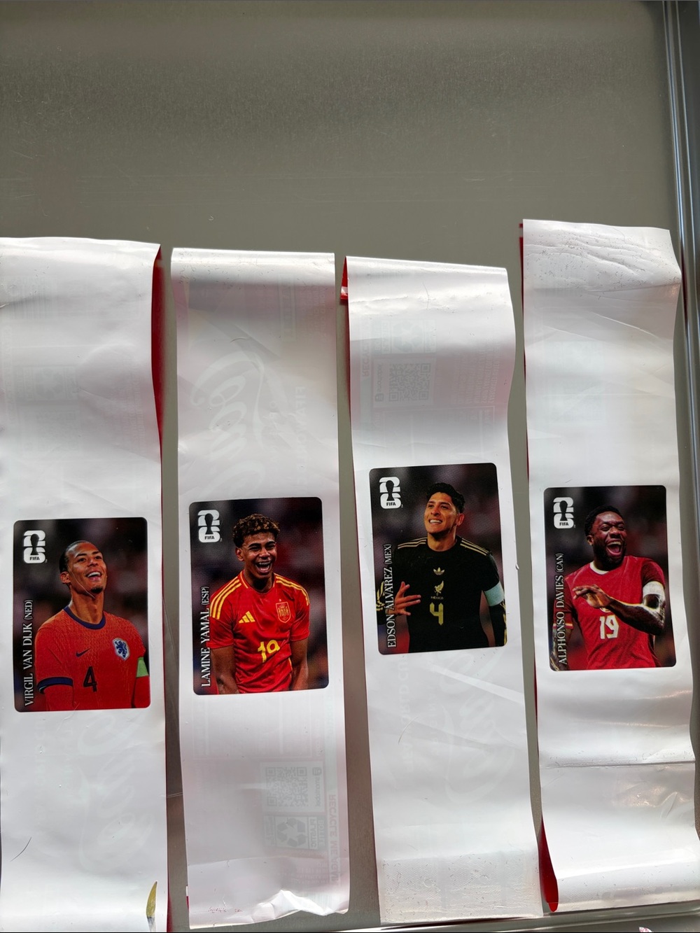 Panini World Cup CC Stickers Strips (Edson Martinez, Yamal, Van Dijk, Davies)